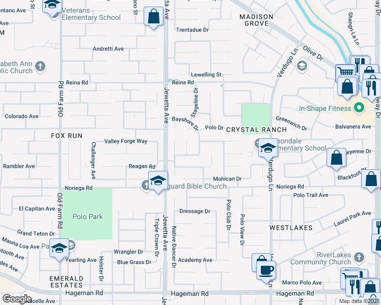 map of restaurants, bars, coffee shops, grocery stores, and more near 5200 Bold Ruler Court in Bakersfield