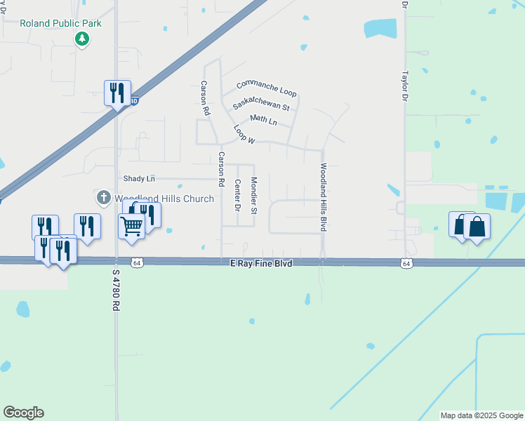 map of restaurants, bars, coffee shops, grocery stores, and more near 146 Roberts Loop North in Roland
