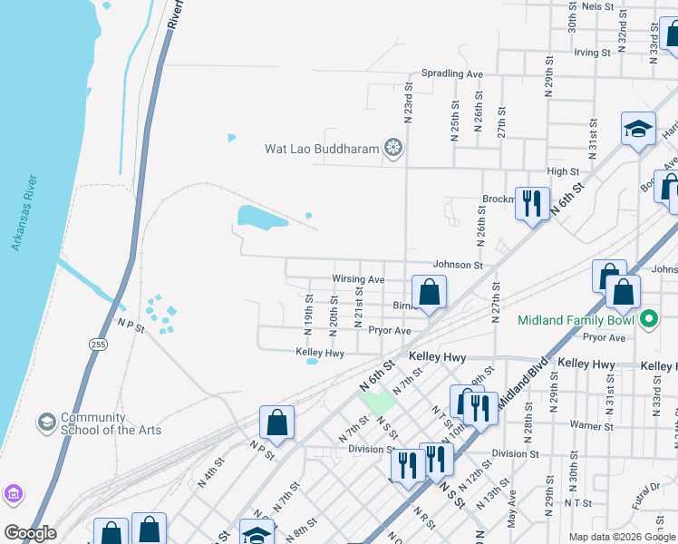 map of restaurants, bars, coffee shops, grocery stores, and more near 2001 Wirsing Avenue in Fort Smith