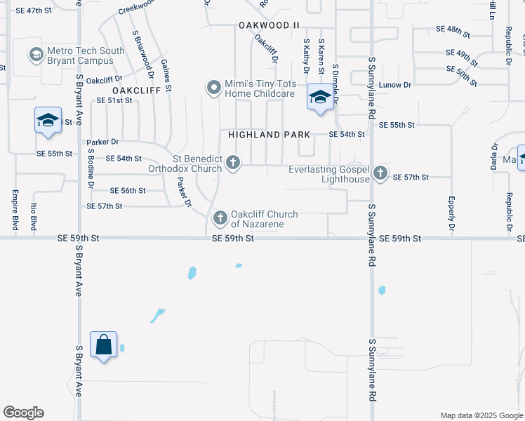 map of restaurants, bars, coffee shops, grocery stores, and more near 3925 Southeast 59th Street in Oklahoma City
