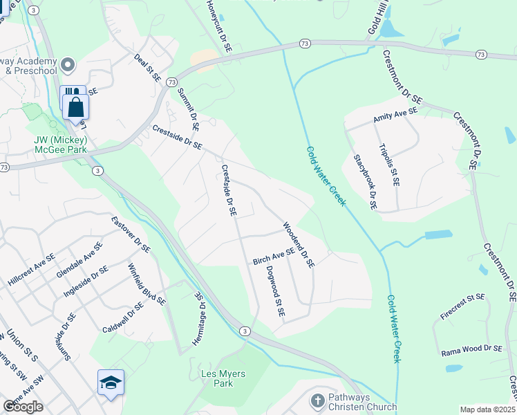 map of restaurants, bars, coffee shops, grocery stores, and more near 398 Knoll Court Southeast in Concord