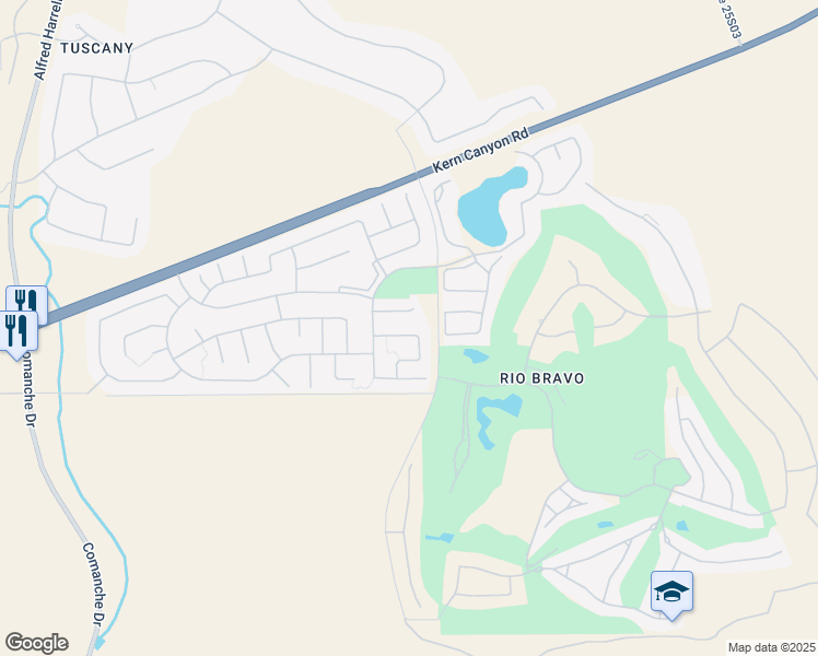 map of restaurants, bars, coffee shops, grocery stores, and more near 14404 Talon Grove Drive in Bakersfield