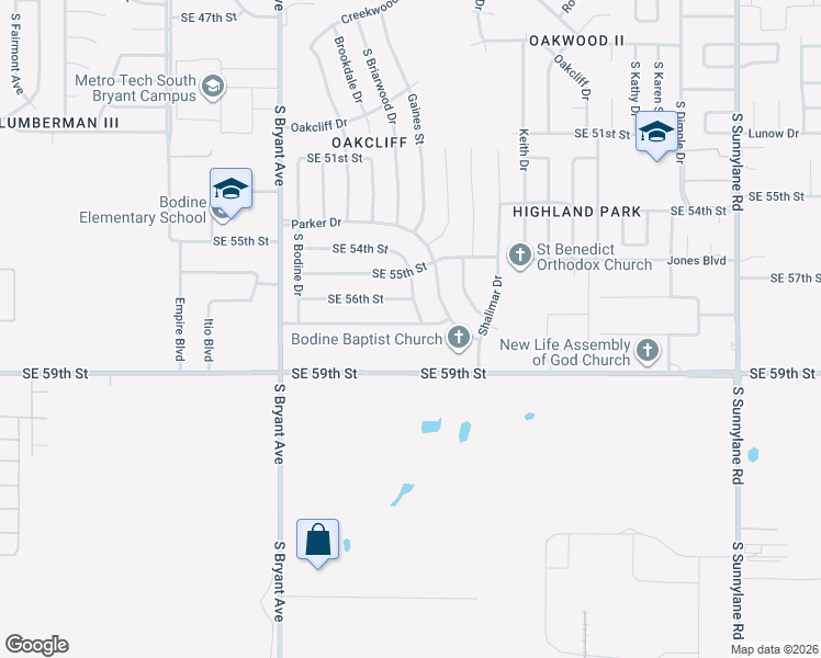 map of restaurants, bars, coffee shops, grocery stores, and more near 3404 Southeast 57th Street in Oklahoma City