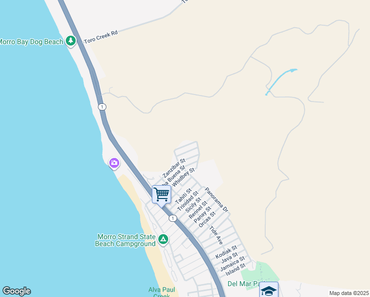map of restaurants, bars, coffee shops, grocery stores, and more near 521 Dawson Street in Morro Bay