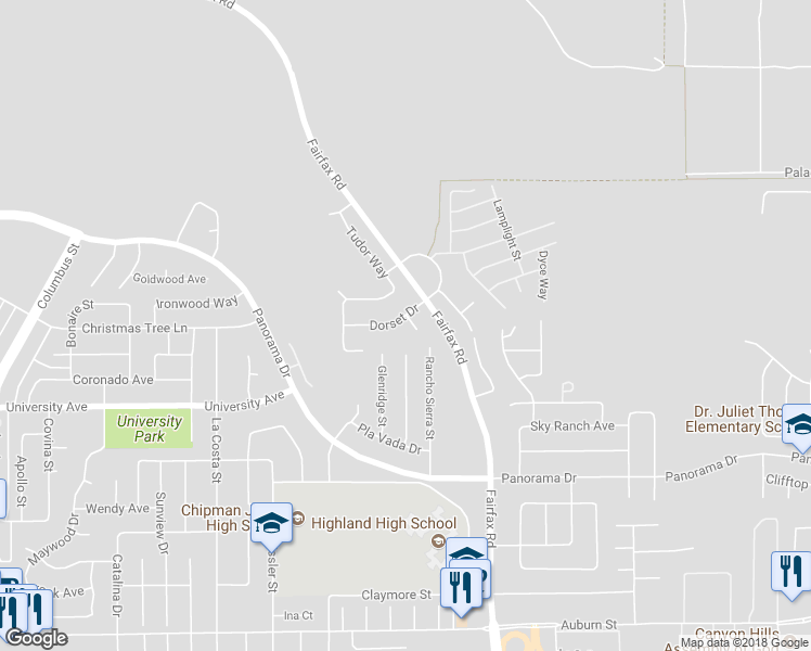 map of restaurants, bars, coffee shops, grocery stores, and more near 5925 Dorset Drive in Bakersfield