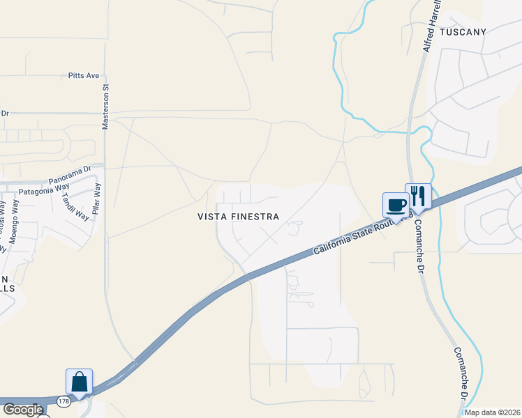map of restaurants, bars, coffee shops, grocery stores, and more near 12107 Vista Montana Drive in Bakersfield