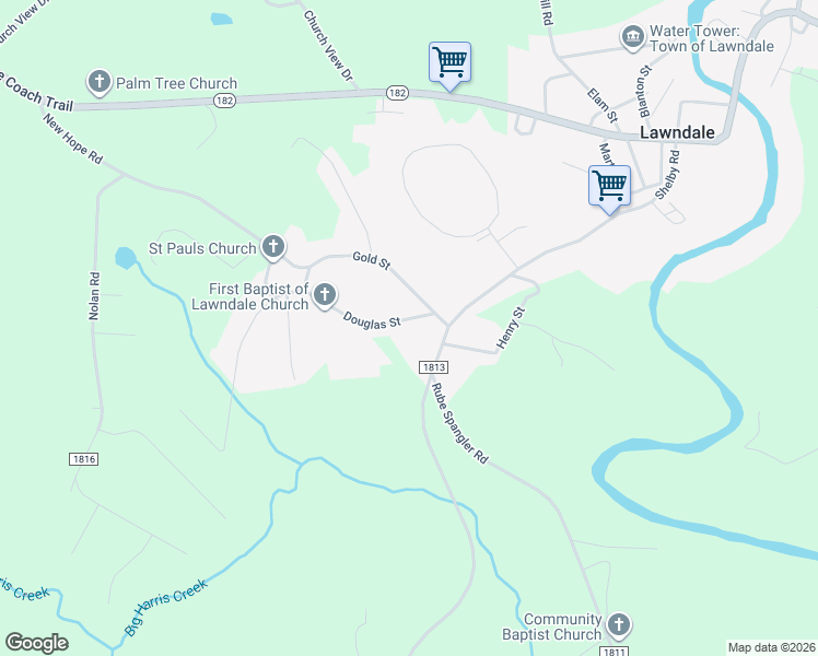 map of restaurants, bars, coffee shops, grocery stores, and more near 3539 Shelby Road in Lawndale