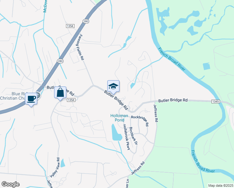 map of restaurants, bars, coffee shops, grocery stores, and more near 1936 Butler Bridge Road in Mills River