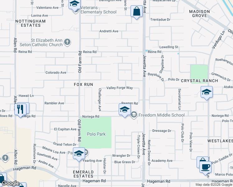 map of restaurants, bars, coffee shops, grocery stores, and more near 11605 Revolution Road in Bakersfield