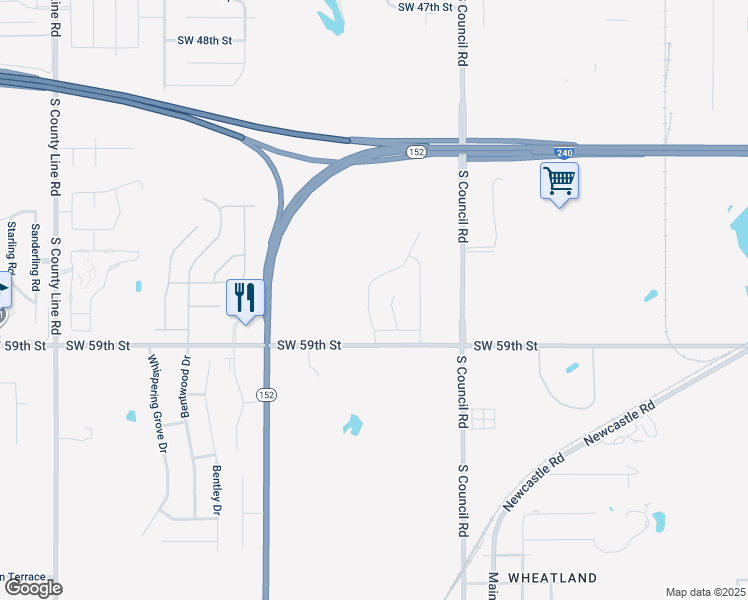 map of restaurants, bars, coffee shops, grocery stores, and more near 5804 Clearwater Drive in Oklahoma City