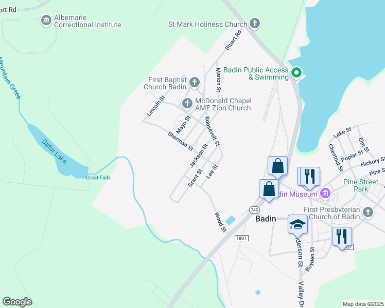 map of restaurants, bars, coffee shops, grocery stores, and more near 408 Jackson Street in Badin