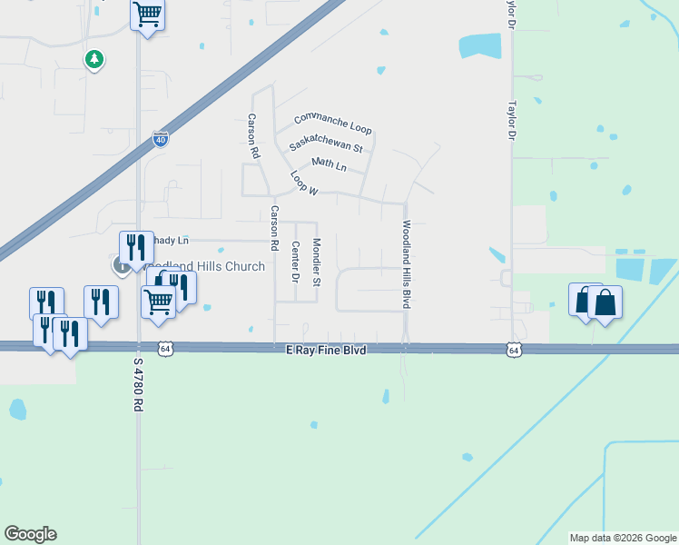 map of restaurants, bars, coffee shops, grocery stores, and more near 146 Roberts Loop North in Roland