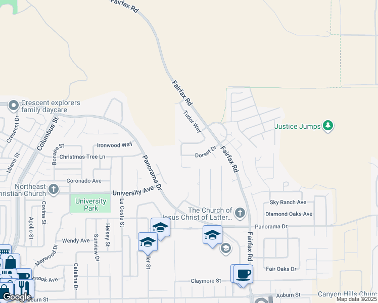 map of restaurants, bars, coffee shops, grocery stores, and more near 5813 Dorset Drive in Bakersfield