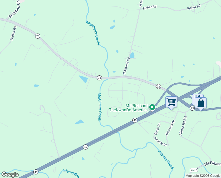 map of restaurants, bars, coffee shops, grocery stores, and more near 7000 North Carolina 73 in Mount Pleasant