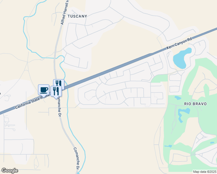 map of restaurants, bars, coffee shops, grocery stores, and more near 13701 Park Palisade Drive in Bakersfield
