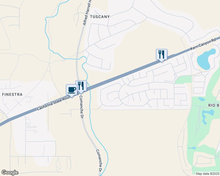 map of restaurants, bars, coffee shops, grocery stores, and more near 5813 Opal Valley Court in Bakersfield