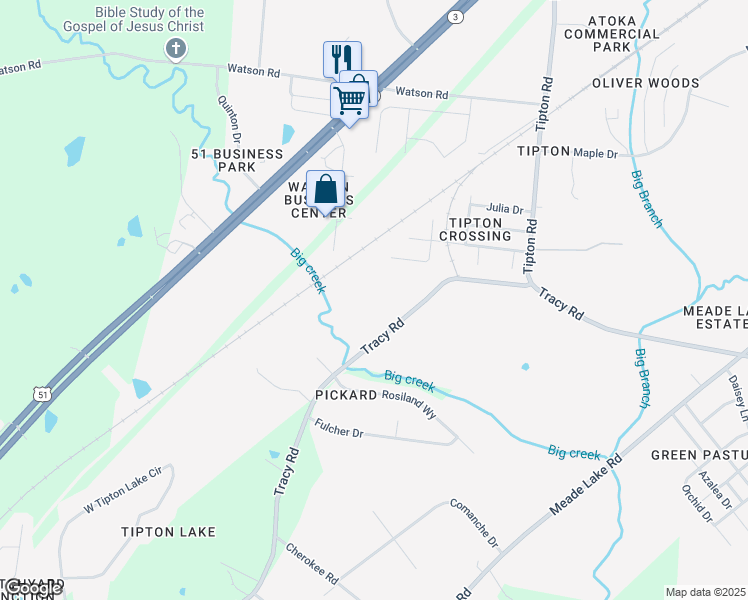 map of restaurants, bars, coffee shops, grocery stores, and more near 1620 Tracy Rd in Millington