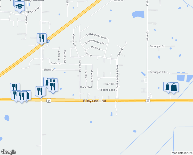 map of restaurants, bars, coffee shops, grocery stores, and more near 103 Gamma Circle in Roland
