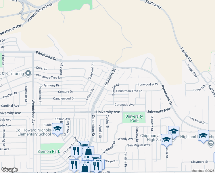 map of restaurants, bars, coffee shops, grocery stores, and more near 4113 Christmas Tree Lane in Bakersfield