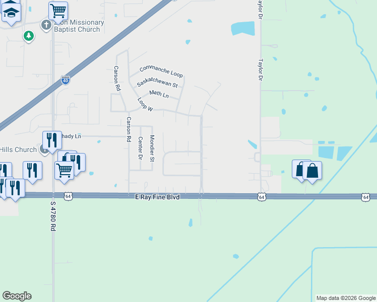 map of restaurants, bars, coffee shops, grocery stores, and more near 101 Goff Circle in Roland