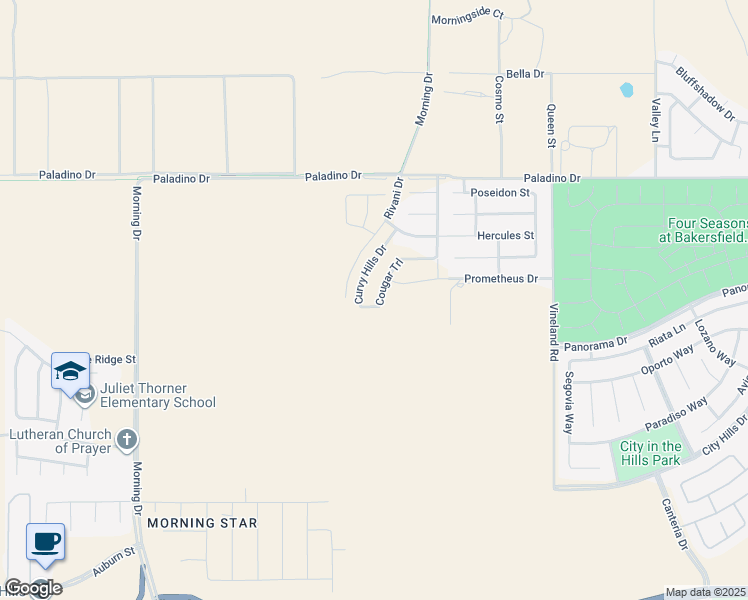 map of restaurants, bars, coffee shops, grocery stores, and more near 6111 Curvy Hills Drive in Bakersfield