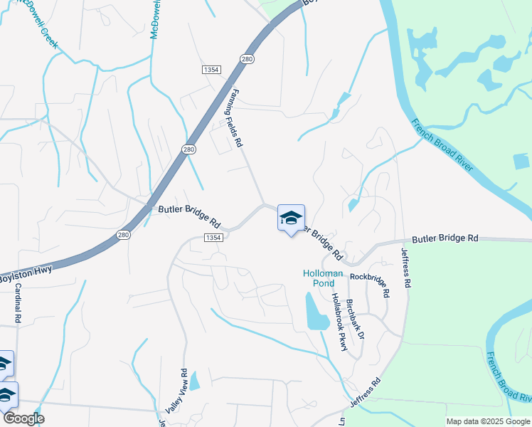 map of restaurants, bars, coffee shops, grocery stores, and more near 2130 County Road 1352 in Mills River