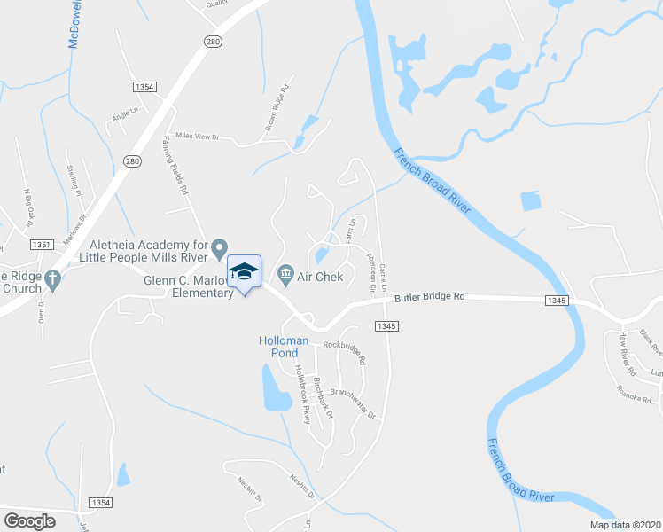 map of restaurants, bars, coffee shops, grocery stores, and more near 94 Wildwood Forest Lane in Mills River