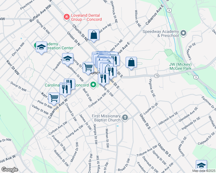 map of restaurants, bars, coffee shops, grocery stores, and more near in Concord