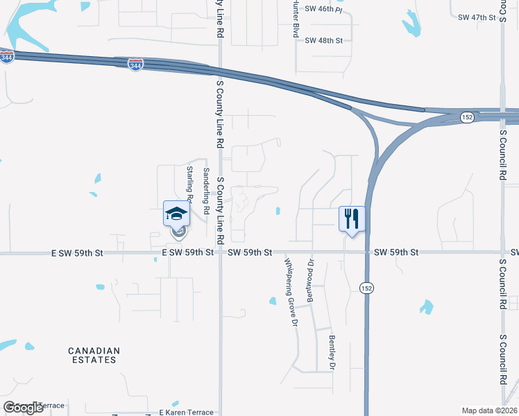 map of restaurants, bars, coffee shops, grocery stores, and more near 5800 Campbell Creek Drive in Oklahoma City