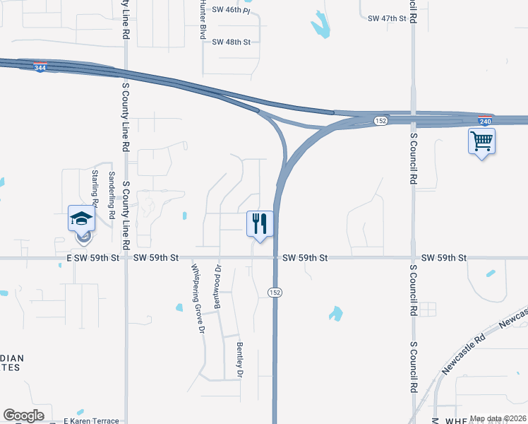 map of restaurants, bars, coffee shops, grocery stores, and more near 5708 Faith Anne Place in Oklahoma City