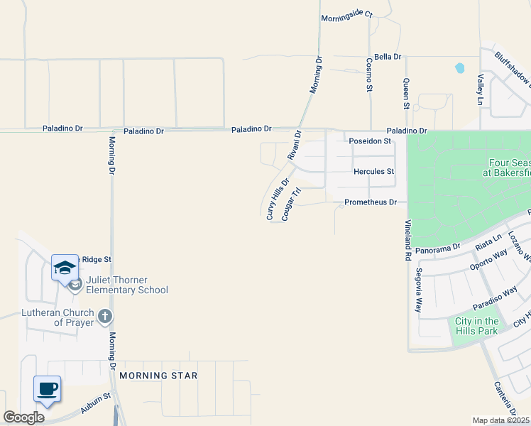 map of restaurants, bars, coffee shops, grocery stores, and more near 6110 Curvy Hills Drive in Bakersfield