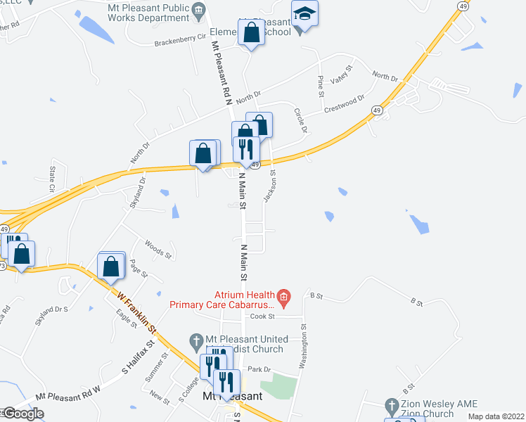 map of restaurants, bars, coffee shops, grocery stores, and more near 616 Jackson Street in Mount Pleasant