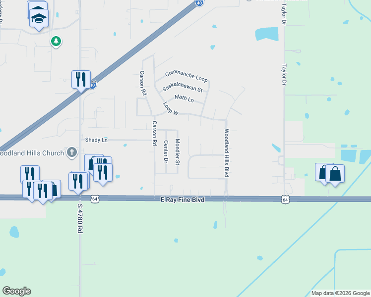 map of restaurants, bars, coffee shops, grocery stores, and more near 112 Mondier Street in Roland