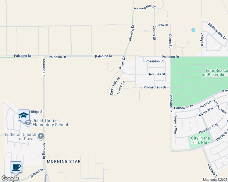 map of restaurants, bars, coffee shops, grocery stores, and more near 6110 Curvy Hills Drive in Bakersfield