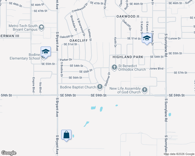 map of restaurants, bars, coffee shops, grocery stores, and more near 5701 Evanbrook Terrace in Oklahoma City