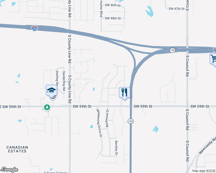 map of restaurants, bars, coffee shops, grocery stores, and more near 5708 Saint James Place in Oklahoma City