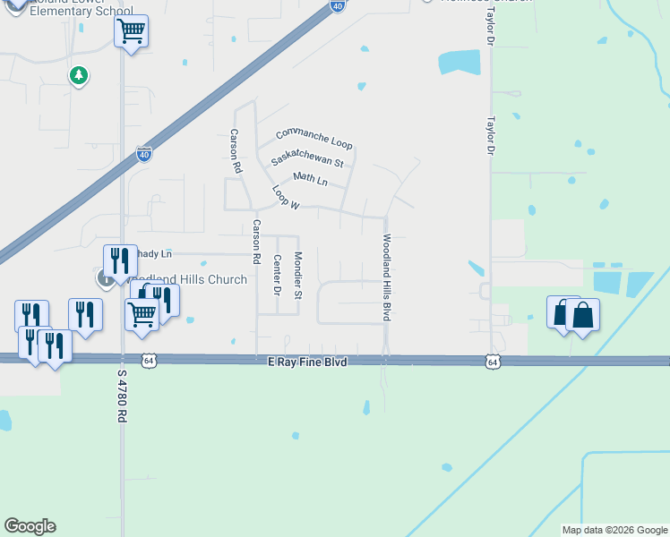 map of restaurants, bars, coffee shops, grocery stores, and more near 104 Beta Circle in Roland