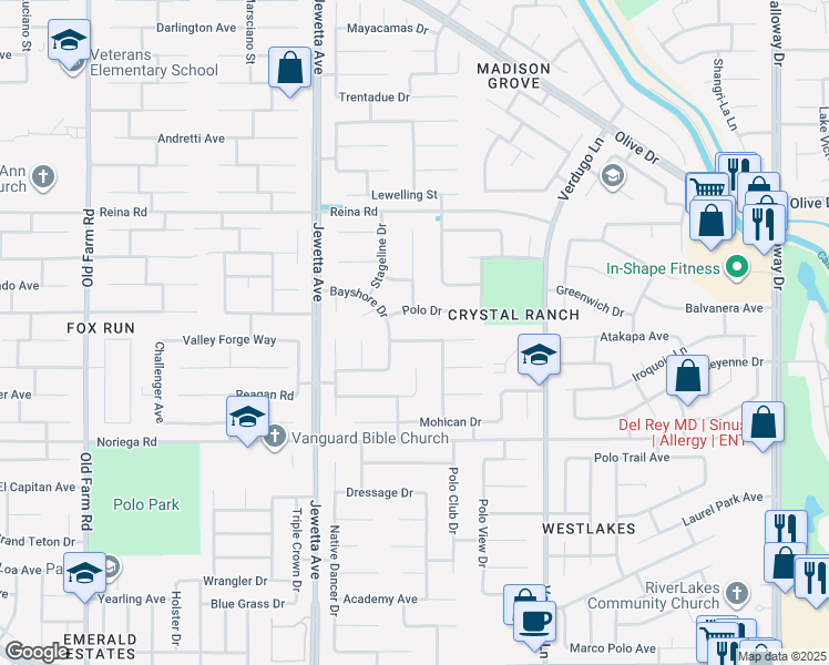 map of restaurants, bars, coffee shops, grocery stores, and more near 11000 Dapple Way in Bakersfield