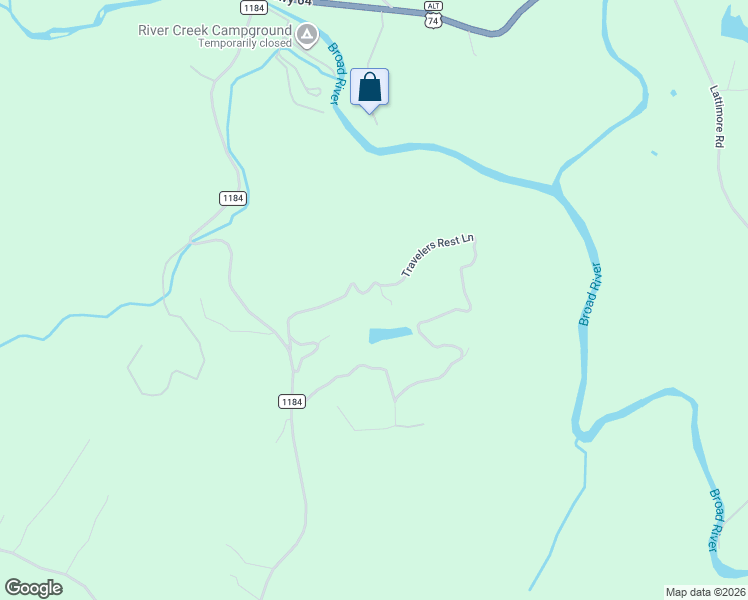 map of restaurants, bars, coffee shops, grocery stores, and more near 280 Travelers Rest Lane in Rutherfordton