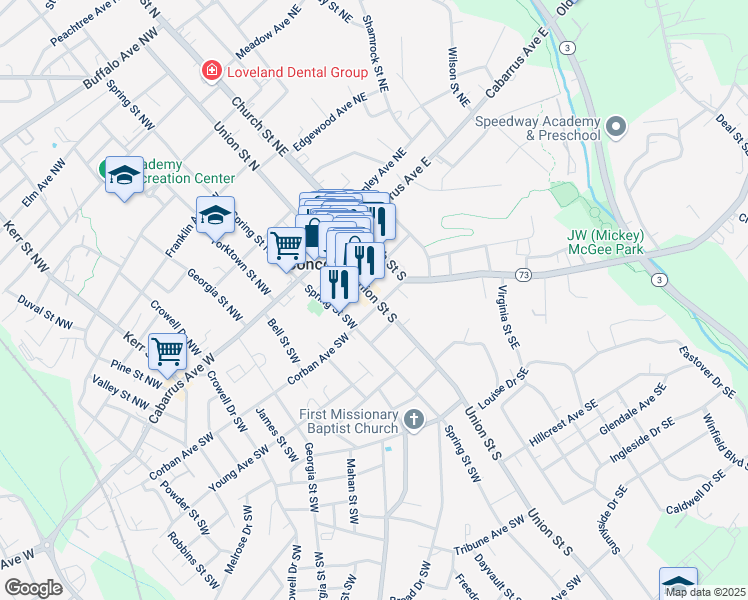 map of restaurants, bars, coffee shops, grocery stores, and more near in Concord