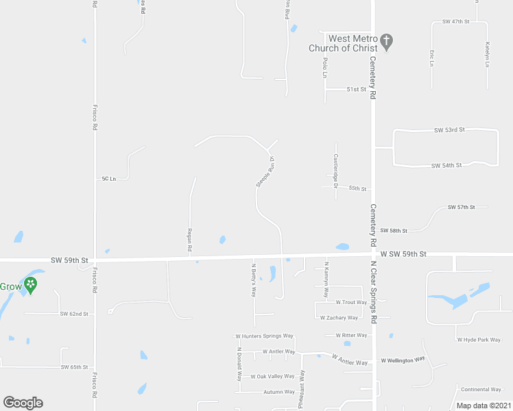 map of restaurants, bars, coffee shops, grocery stores, and more near 5600 Steeple Run Drive in Mustang