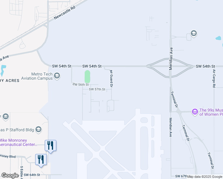 map of restaurants, bars, coffee shops, grocery stores, and more near 5920 Air Guard Drive in Oklahoma City