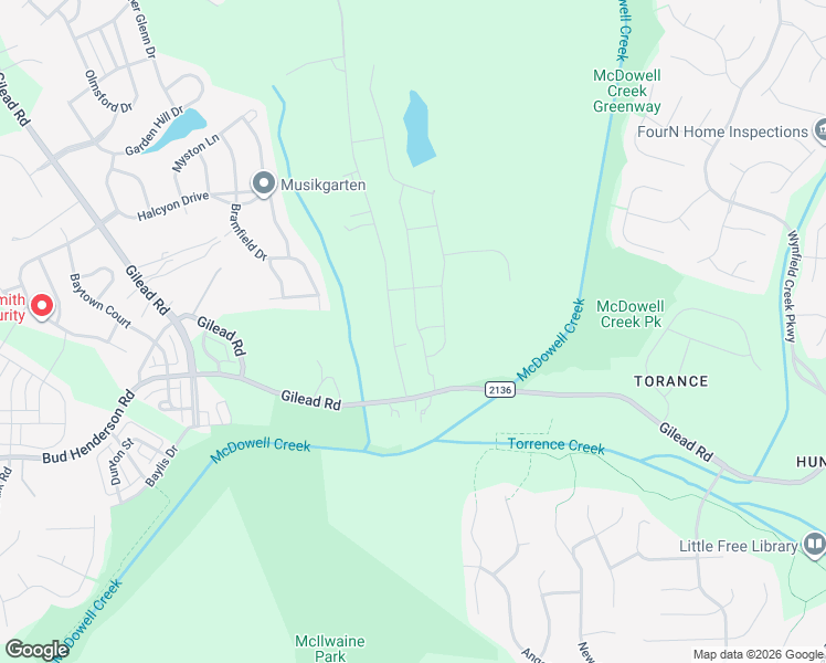map of restaurants, bars, coffee shops, grocery stores, and more near 14024 Ervin Cook Road in Huntersville