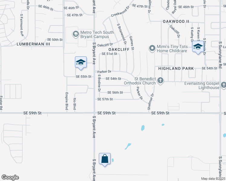 map of restaurants, bars, coffee shops, grocery stores, and more near 3117 Southeast 56th Street in Oklahoma City