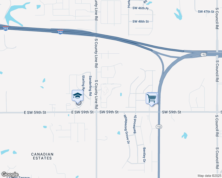map of restaurants, bars, coffee shops, grocery stores, and more near 5717 Campbell Creek Drive in Oklahoma City