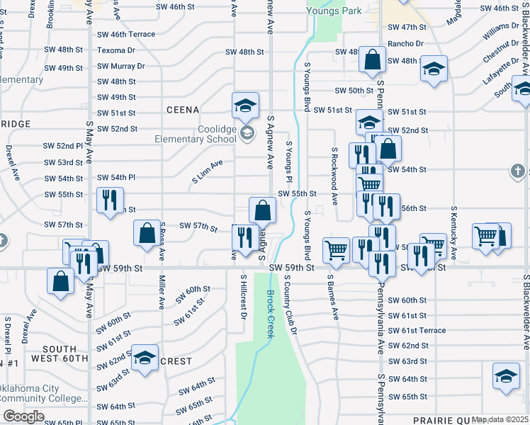 map of restaurants, bars, coffee shops, grocery stores, and more near in Oklahoma City