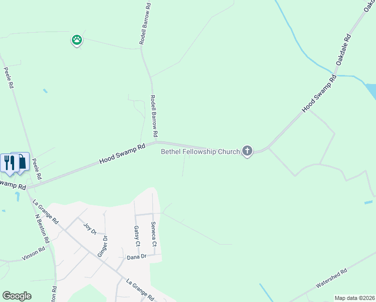 map of restaurants, bars, coffee shops, grocery stores, and more near 1784 Hood Swamp Road in La Grange