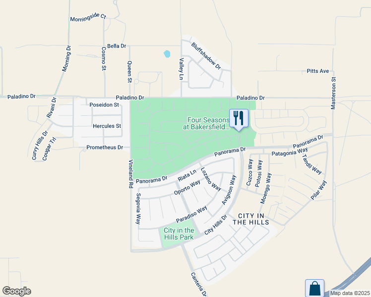 map of restaurants, bars, coffee shops, grocery stores, and more near 10032 Stockholm Place in Bakersfield