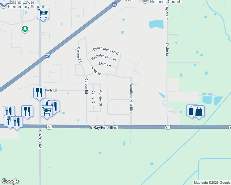 map of restaurants, bars, coffee shops, grocery stores, and more near 104 Beta Circle in Roland