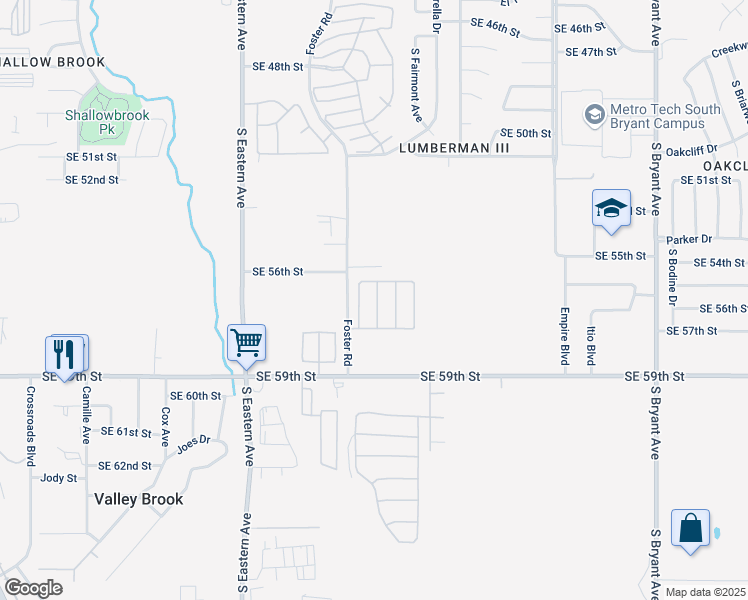 map of restaurants, bars, coffee shops, grocery stores, and more near 5611 South Arrow Wood Drive in Oklahoma City